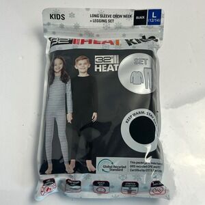 32 Degrees Heat Kids Thermal Set Long Sleeve Top and Leggings‎ Black Large 12/14